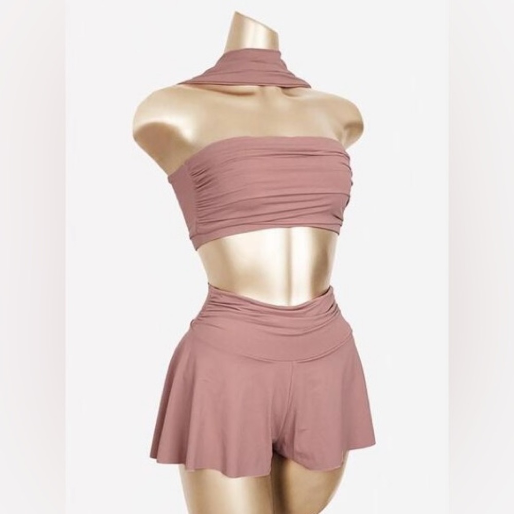 NWT Kelly Sport Dusty Rose Saraset Pole Wear Set, Size S